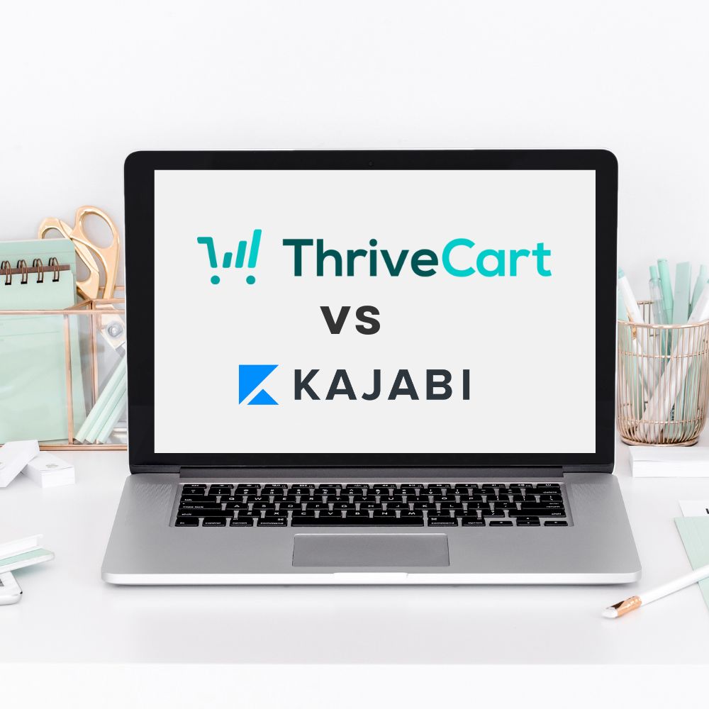 Thrivecart-vs-Kajabi on the screen of a laptop.