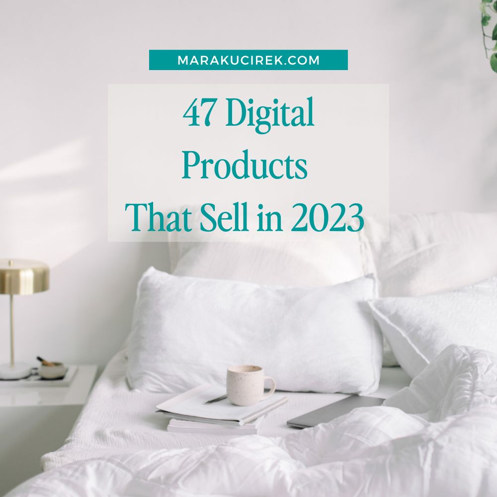 digital products that sell text overlaid on an image of a white bed